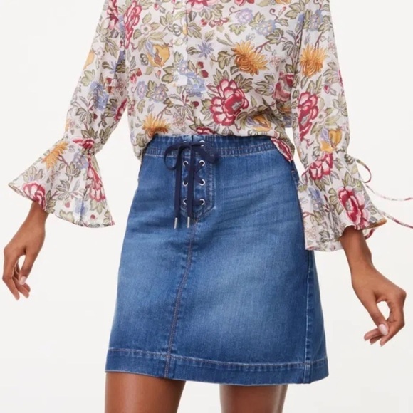 LOFT Dresses & Skirts - Loft Denim Skirt Lace Up Front. Size 6 #135
